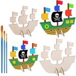 Jucarii, Copii si Bebe - Jucarii si jocuri - Jucarii & jocuri educative - Seturi pictura si desen - Set de pictura pe lemn in forma de corabie si cap de pirat cu 3 pensule pentru copii - Infinity.ro