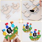 Jucarii, Copii si Bebe - Jucarii si jocuri - Jucarii & jocuri educative - Seturi pictura si desen - Set de pictura pe lemn in forma de corabie si cap de pirat cu 3 pensule pentru copii - Infinity.ro