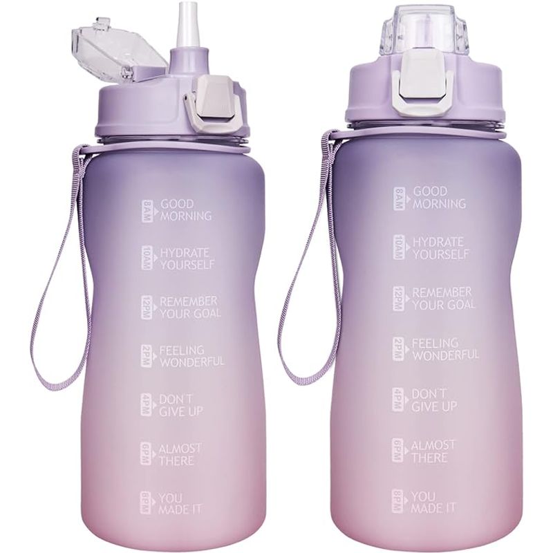 Sport si Outdoor - Echipament Sportiv - Accesorii echipament sportiv - Bidoane si shakere - Sticla de apa cu pai incorporat, marcare a timpului, motivationala, pentru sport, fara BPA, 2L, Violet/Roz - Infinity.ro