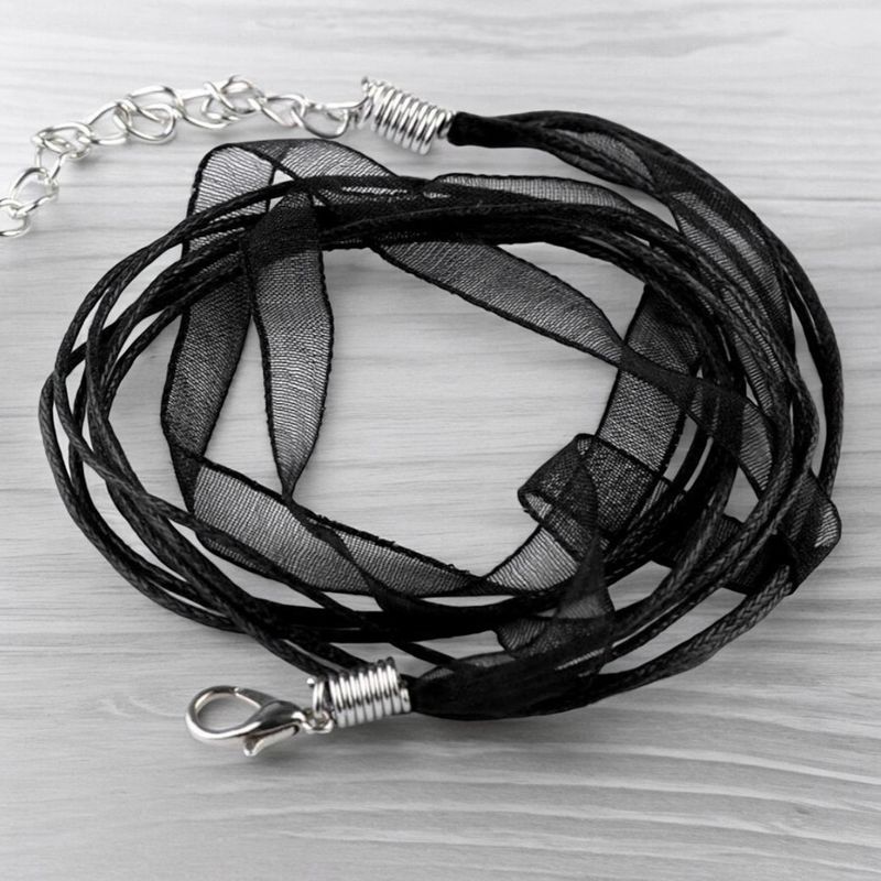 Casa si Gradina - Decoratiuni - DIY - Articole mercerie - Baza colier organza cu snur cerat Crisalida, 43 cm, Negru - Infinity.ro