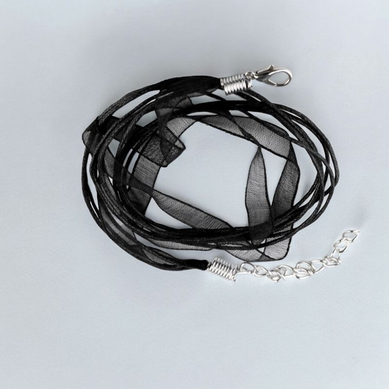 Casa si Gradina - Decoratiuni - DIY - Articole mercerie - Baza colier organza cu snur cerat Crisalida, 43 cm, Negru - Infinity.ro