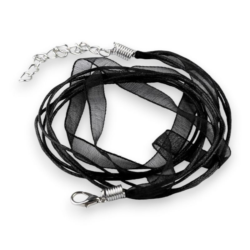 Casa si Gradina - Decoratiuni - DIY - Articole mercerie - Baza colier organza cu snur cerat Crisalida, 43 cm, Negru - Infinity.ro