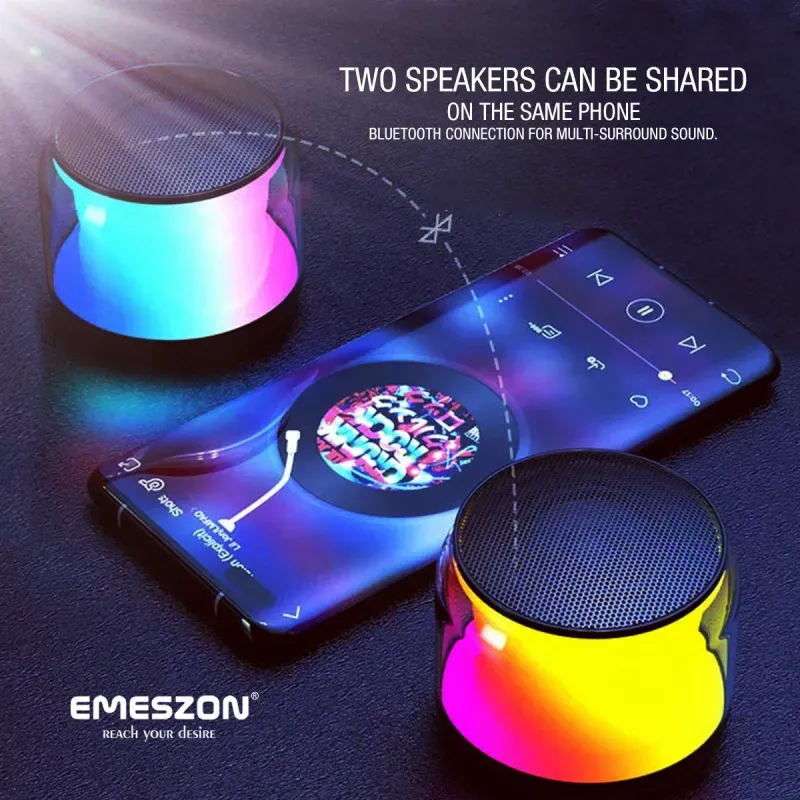 TV, Audio-Video si Foto - Portabile audio - Boxe portabile - Boxa portabila + Radio FM RGB 360 S17 LED, Emeszon®, 5W, Bluetooth 5.1, IPX6, Micro USB, Slot card Micro SD, Jack, negru - Infinity.ro