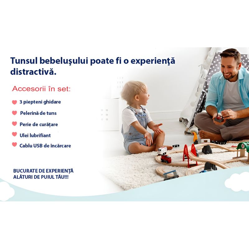 Ingrijire personala si Cosmetice - Aparate & accesorii ingrijire personala - Aparate de ras si tuns - Aparate de tuns - Aparat de tuns, copii/bebelusi/adulti, incarcare USB, impermeabil, compartiment de stocare a parului, culoare albastru - Infinity.ro