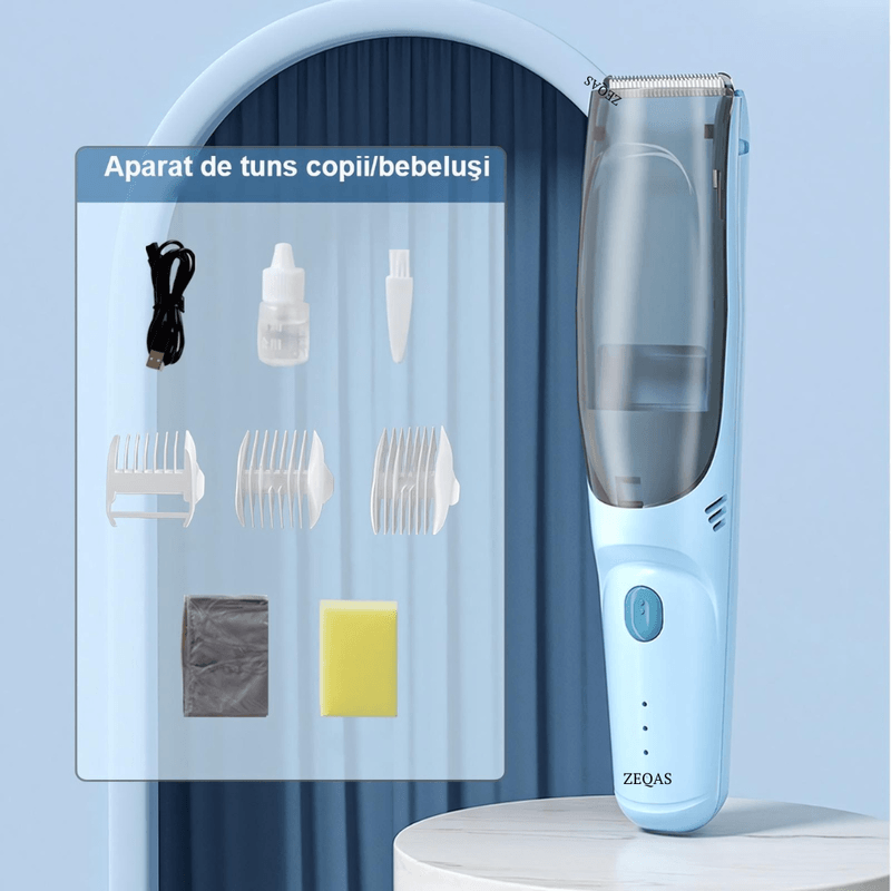Ingrijire personala si Cosmetice - Aparate & accesorii ingrijire personala - Aparate de ras si tuns - Aparate de tuns - Aparat de tuns, copii/bebelusi/adulti, incarcare USB, impermeabil, compartiment de stocare a parului, culoare albastru - Infinity.ro