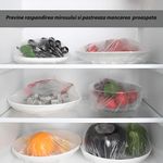 Market - Curatenie si intretinere casa - Produse bucatarie - Pungi si folii alimentare - Set de 100 huse de unica folosinta pentru acoperirea recipientelor din frigider, rezistenta la caldura, transparenta - Infinity.ro