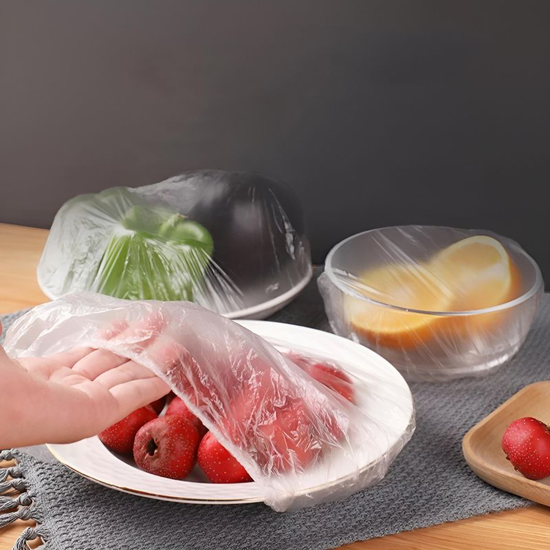 Market - Curatenie si intretinere casa - Produse bucatarie - Pungi si folii alimentare - Set de 100 huse de unica folosinta pentru acoperirea recipientelor din frigider, rezistenta la caldura, transparenta - Infinity.ro
