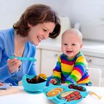 Jucarii, Copii si Bebe - Hrana si alaptare - Biberoane, suzete si accesorii hranire - Articole hranire bebelusi - Set hranire sugari, varsta recomandata 6 luni+, 9 piese din silicon de calitate alimentara, termorezistent, albastru - Infinity.ro