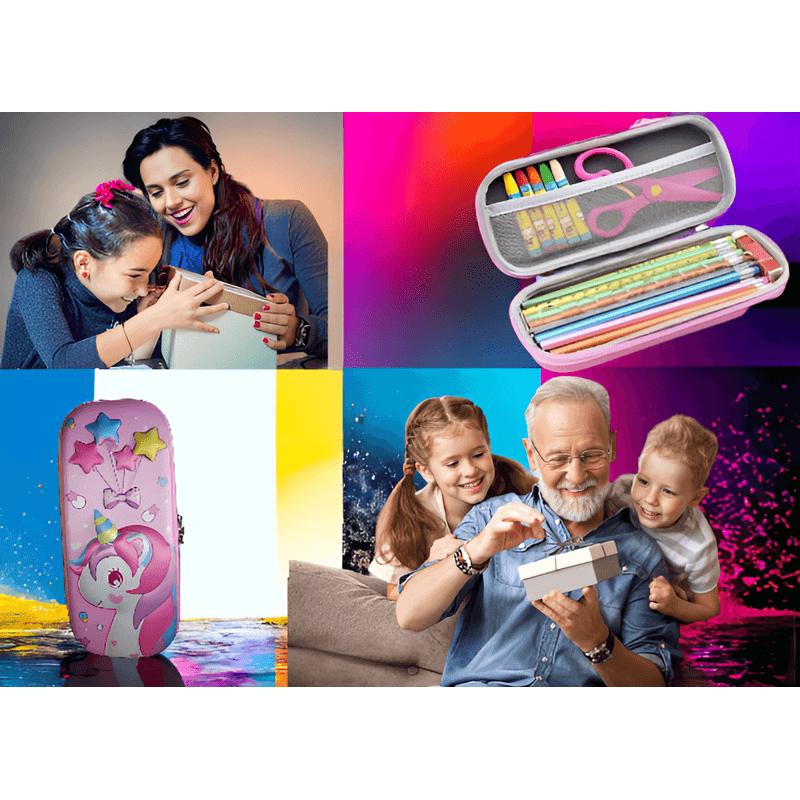 Carti si Birotica - Rechizite - Penare - Penar cu imagini 3D, doua compartimente, incapator, inchidere cu fermoar, material EVA, model unicorn cu stelute, roz - Infinity.ro