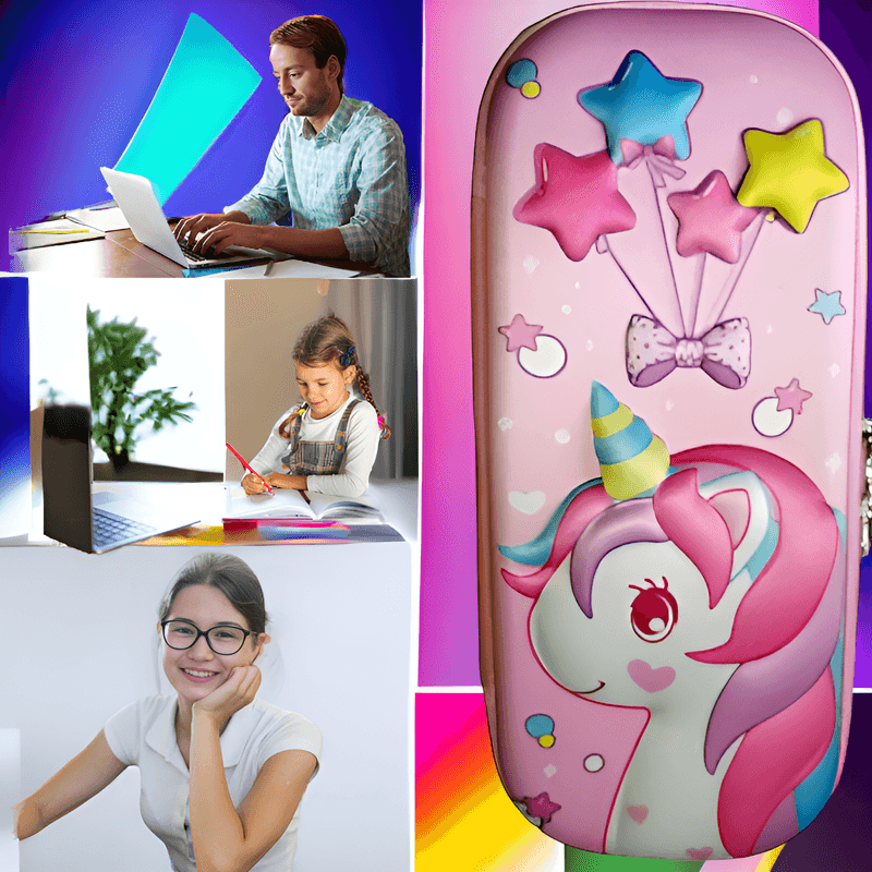 Carti si Birotica - Rechizite - Penare - Penar cu imagini 3D, doua compartimente, incapator, inchidere cu fermoar, material EVA, model unicorn cu stelute, roz - Infinity.ro