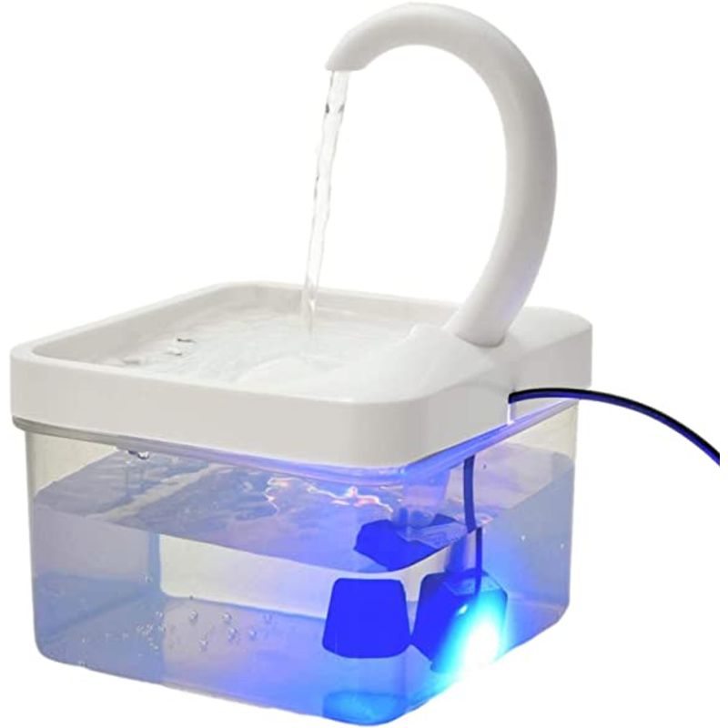 Petshop - Accesorii petshop - Castroane si adapatori - Dispenser automat apa pentru caini/pisici, plastic, foarte silentios, capacitate 2l, lumina LED, patrat, transparent - Infinity.ro