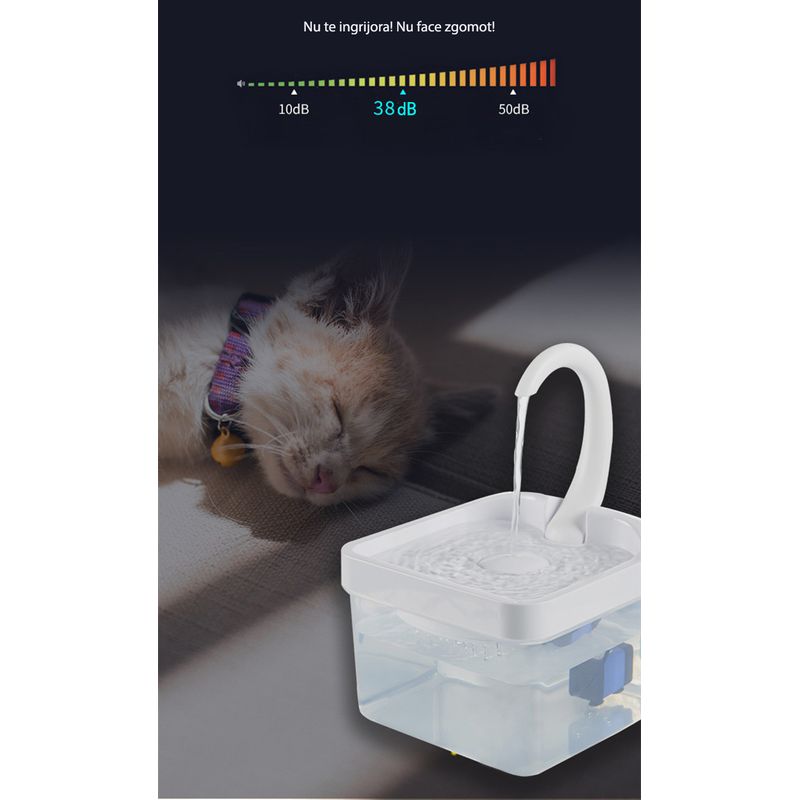 Petshop - Accesorii petshop - Castroane si adapatori - Dispenser automat apa pentru caini/pisici, plastic, foarte silentios, capacitate 2l, lumina LED, patrat, transparent - Infinity.ro