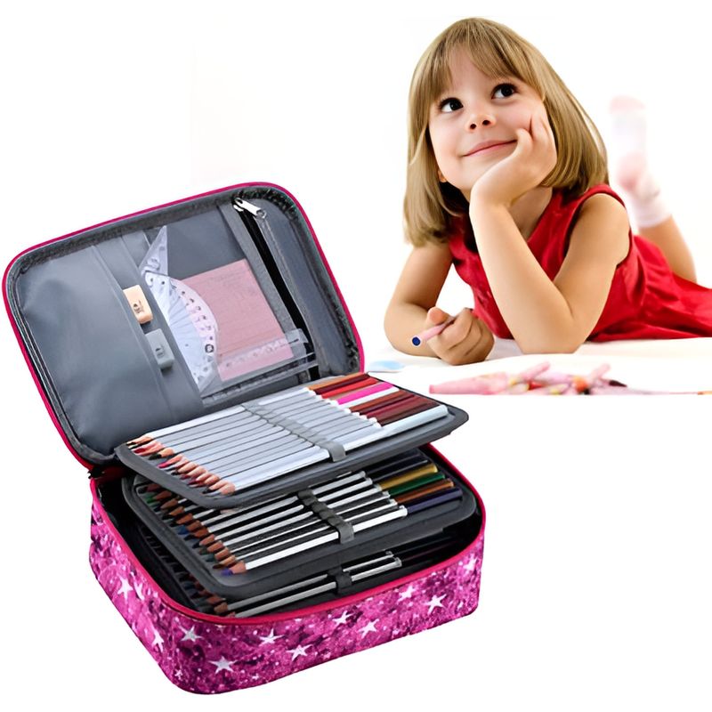 Carti si Birotica - Rechizite - Penare - Penar tip geanta cu 4 compartimente, incapator, capacitate 72 accesorii, culoare mov, dimensiuni 22,5*15*6,5 cm - Infinity.ro