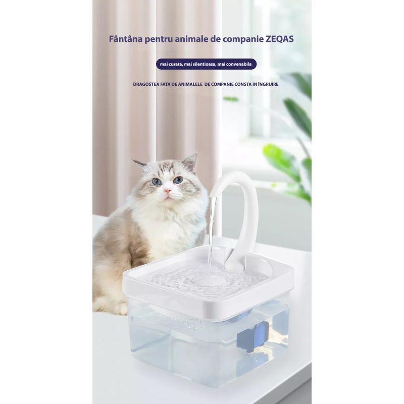 Petshop - Accesorii petshop - Castroane si adapatori - Dispenser automat apa pentru caini/pisici, plastic, foarte silentios, capacitate 2l, lumina LED, patrat, transparent - Infinity.ro