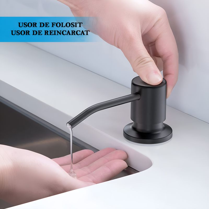 Casa si Gradina - Sanitare - Suporturi si accesorii baie - Dispensere - Dozator incorporat de sapun/detergent lichid, destinat pentru bucatarie, montare pe  blat/chiuveta, elegant, negru - Infinity.ro