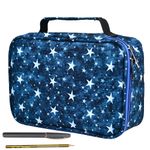 Carti si Birotica - Rechizite - Penare - Penar tip geanta cu 4 compartimente, incapator, capacitate 72 accesorii, cu stelute, albastru, dimensiuni 22,5*15*6,5 cm - Infinity.ro