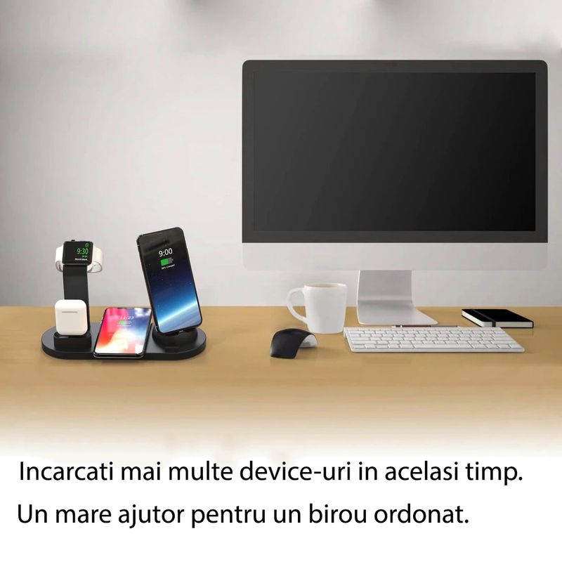 Laptop, Telefoane si Tablete - Telefoane mobile si accesorii - Accesorii Telefoane - Incarcatoare telefoane - Incarcator wireless 4 in 1, compatibil cu toate seriile Apple & Android, incarcare rapida 10 W, ABS, negru - Infinity.ro