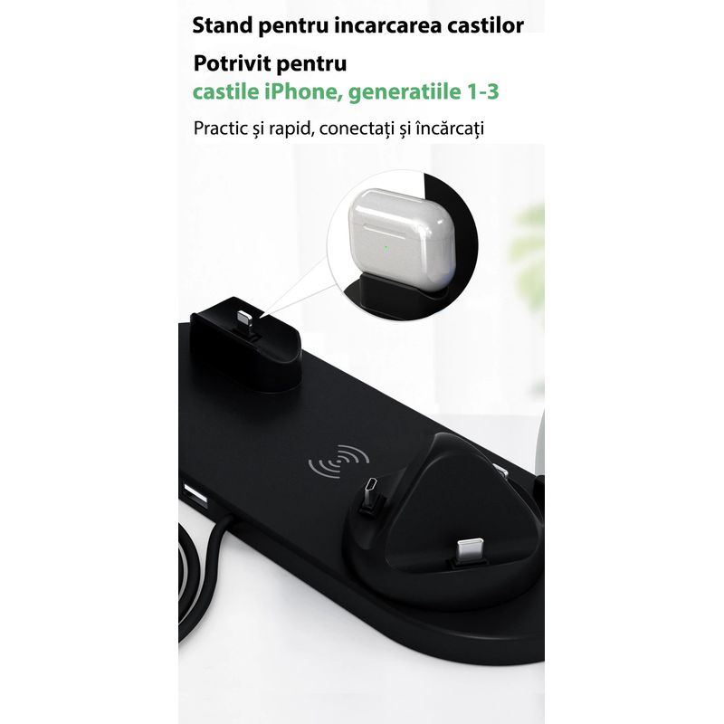 Laptop, Telefoane si Tablete - Telefoane mobile si accesorii - Accesorii Telefoane - Incarcatoare telefoane - Incarcator wireless 4 in 1, compatibil cu toate seriile Apple & Android, incarcare rapida 10 W, ABS, negru - Infinity.ro