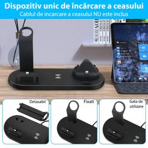 Incarcator wireless 4 in 1, compatibil cu toate seriile Apple & Android, incarcare rapida 10 W, ABS, negru