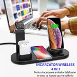 Laptop, Telefoane si Tablete - Telefoane mobile si accesorii - Accesorii Telefoane - Incarcatoare telefoane - Incarcator wireless 4 in 1, compatibil cu toate seriile Apple & Android, incarcare rapida 10 W, ABS, negru - Infinity.ro