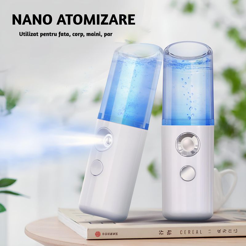 Ingrijire personala si Cosmetice - Ingrijire personala - Ingrijire ten - Produse demachiere si curatare - Pulverizator de ceata faciala, portabil, reincarcabil, hidrateaza si ingrijeste tenul, capacitate 25 ml, culoare alba - Infinity.ro