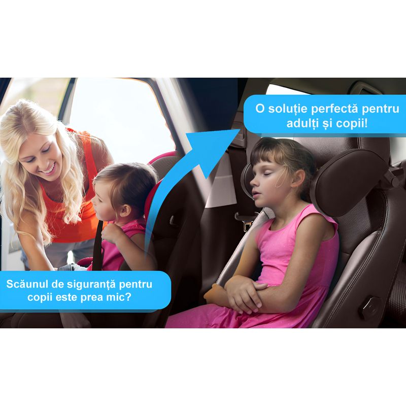 Auto si Moto - Piese auto si accesorii - Interior auto - Accesorii interior - Suport ergonomic din piele naturala, tetiera auto, pentru copii si adulti, cu spuma de memorie, reglabila, maro inchis - Infinity.ro