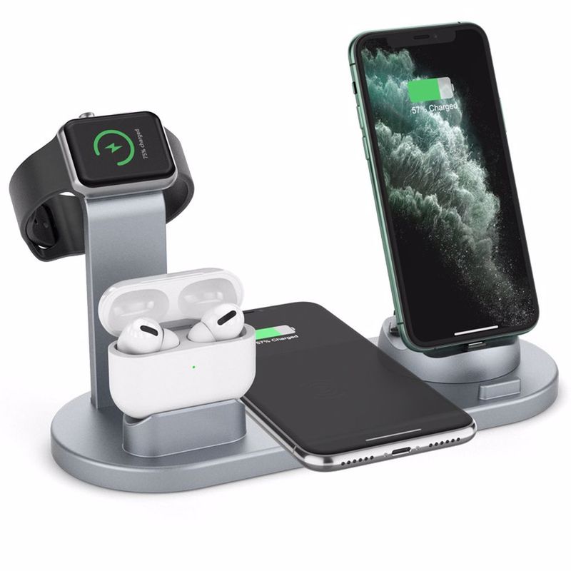Laptop, Telefoane si Tablete - Telefoane mobile si accesorii - Accesorii Telefoane - Incarcatoare telefoane - Incarcator wireless 3 in 1, statie de incarcare rapida 10 W, pentru Apple iWatch, iPhone, Samsung Galaxy, argintiu - Infinity.ro