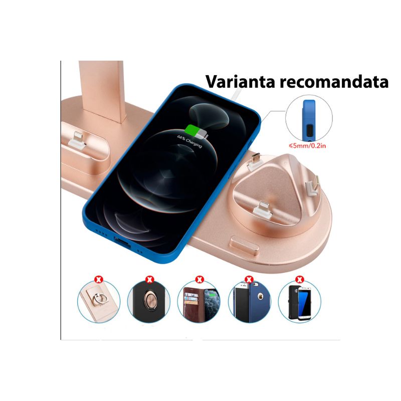 Laptop, Telefoane si Tablete - Telefoane mobile si accesorii - Accesorii Telefoane - Incarcatoare telefoane - Incarcator wireless 3 in 1, statie de incarcare rapida 10 W pentru Apple iWatch, AirPods Pro, Samsung Galaxy, roz - Infinity.ro
