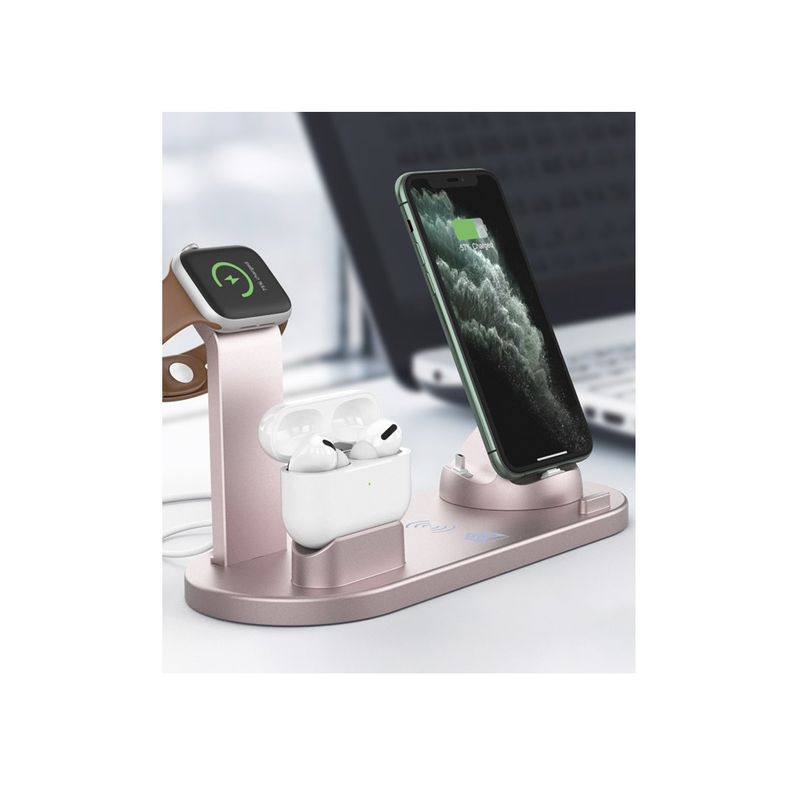 Laptop, Telefoane si Tablete - Telefoane mobile si accesorii - Accesorii Telefoane - Incarcatoare telefoane - Incarcator wireless 3 in 1, statie de incarcare rapida 10 W pentru Apple iWatch, AirPods Pro, Samsung Galaxy, roz - Infinity.ro