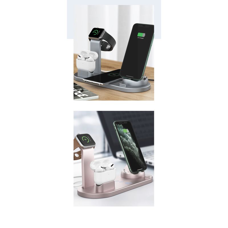 Laptop, Telefoane si Tablete - Telefoane mobile si accesorii - Accesorii Telefoane - Incarcatoare telefoane - Incarcator wireless 3 in 1, statie de incarcare rapida 10 W pentru Apple iWatch, AirPods Pro, Samsung Galaxy, roz - Infinity.ro