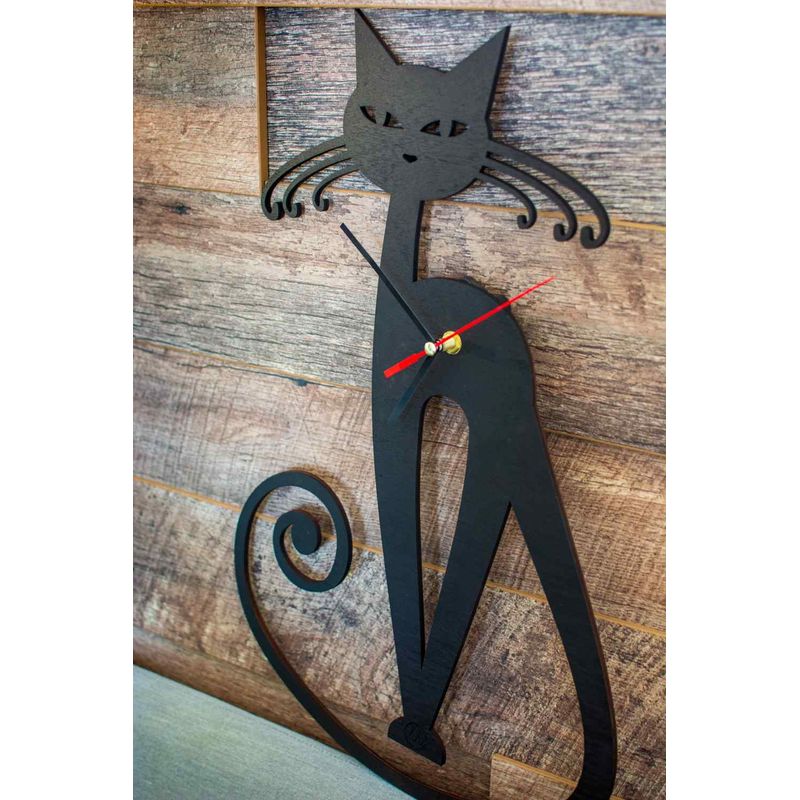 Casa si Gradina - Decoratiuni - Ceasuri - Ceas decorativ HH824 Negru din Lemn Pisica - Infinity.ro