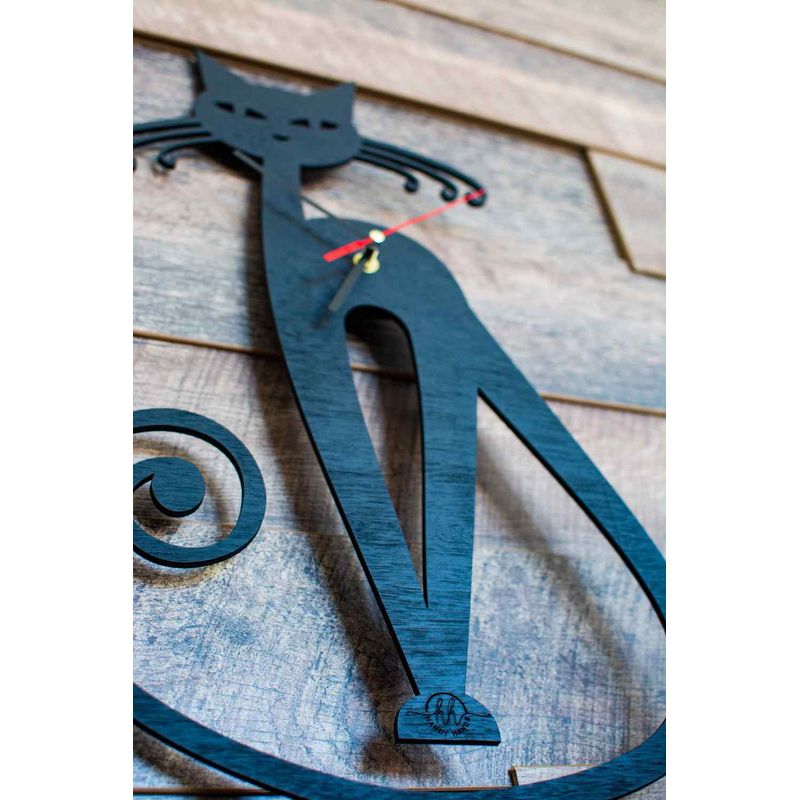 Casa si Gradina - Decoratiuni - Ceasuri - Ceas decorativ HH824 Negru din Lemn Pisica - Infinity.ro