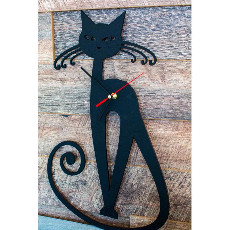 Casa si Gradina - Decoratiuni - Ceasuri - Ceas decorativ HH824 Negru din Lemn Pisica - Infinity.ro