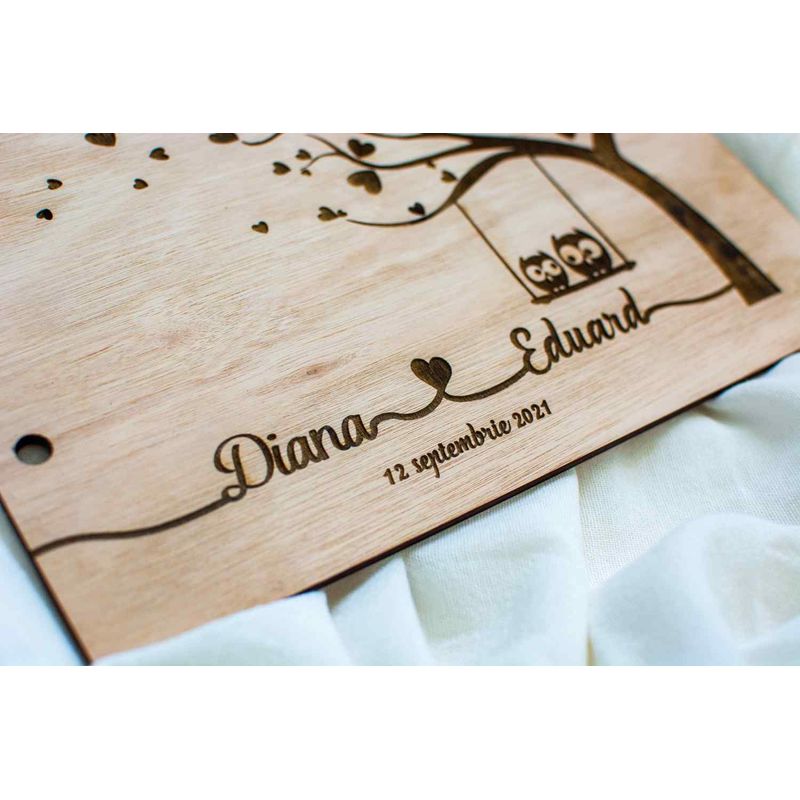 Market - Cadouri - Rame si albume foto - Album Foto GuestBook A4 de Nunta Personalizat HH676 din lemn Inimi Bufnite 30x21 cm - Infinity.ro