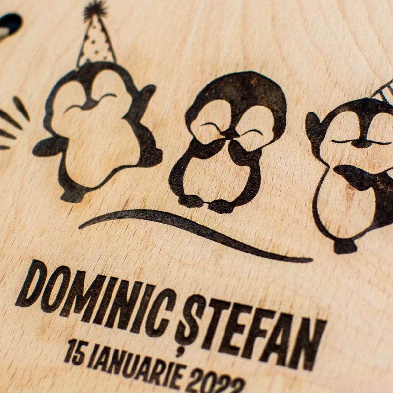 Market - Cadouri - Rame si albume foto - Album Foto Personalizat din lemn model Pinguini de Botez GuestBook HH1553 30x21 cm - Infinity.ro