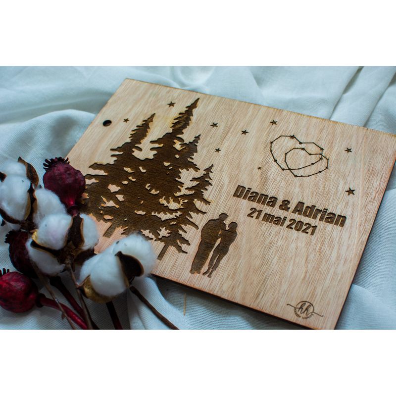 Market - Cadouri - Rame si albume foto - Album Foto GuestBook A4 de Nunta Personalizat HH676 din lemn Inimi Natura Constelatii 30x21 cm - Infinity.ro