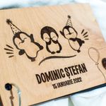 Market - Cadouri - Rame si albume foto - Album Foto Personalizat din lemn model Pinguini de Botez GuestBook HH1553 30x21 cm - Infinity.ro