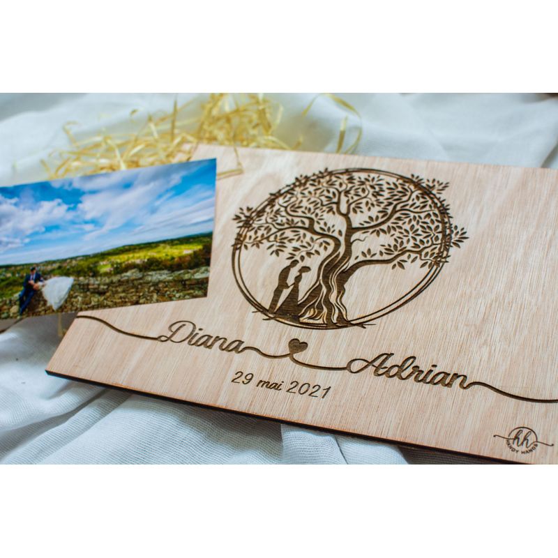 Market - Cadouri - Rame si albume foto - Album Foto de Nunta Personalizat din lemn GuestBook, Copacul Vietii 30 cm x 21 cm - Infinity.ro