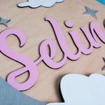 Casa si Gradina - Corpuri si surse de iluminat - Veioze si lampi - Lampi de veghe copii - Lampa led din lemn Luna cu Nume Personalizat HH1572 46x46 cm - Infinity.ro