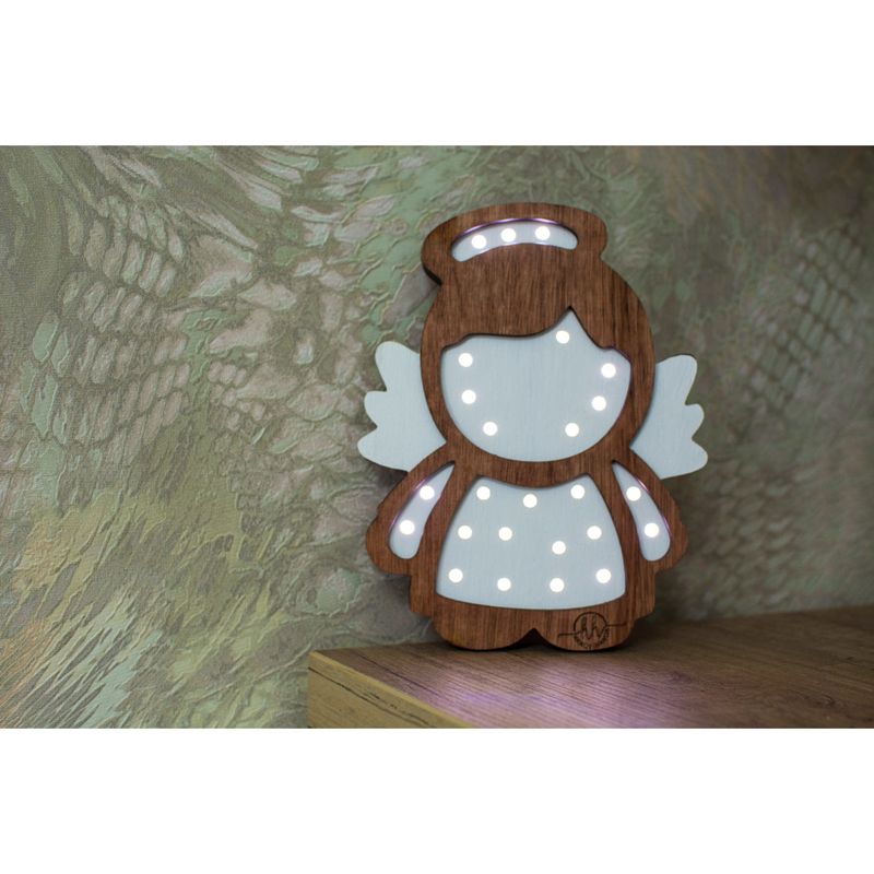 Casa si Gradina - Corpuri si surse de iluminat - Veioze si lampi - Lampi de veghe copii - Lampa Personalizabila HandyHands din lemn Ingeras - 14 L x 20 H (cm) - Infinity.ro