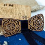 Fashion, accesorii si bijuterii - Barbati - Accesorii barbati - Cravate si papioane barbati - Papion din Lemn HH317, Handmade, in Cutie Premium Personalizata - Infinity.ro