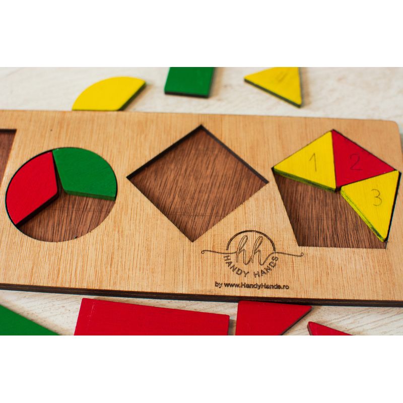 Jucarii, Copii si Bebe - Jucarii si jocuri - Jucarii & jocuri educative - Jocuri si jucarii educative - Puzzle din lemn Personalizabil HandyHands - Forme Geometrice catel si pisica - 30 L x 9 H (cm) - Infinity.ro