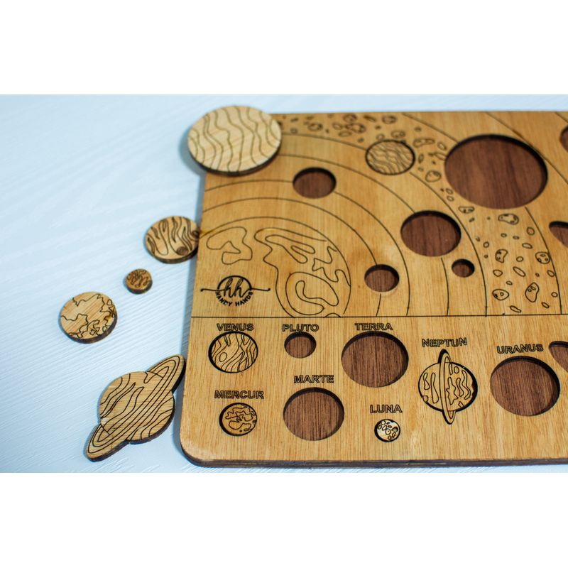 Jucarii, Copii si Bebe - Jucarii si jocuri - Jucarii & jocuri educative - Jocuri si jucarii educative - Puzzle din lemn Planete si sistemul solar - 50 L x 38 H (cm) - Infinity.ro