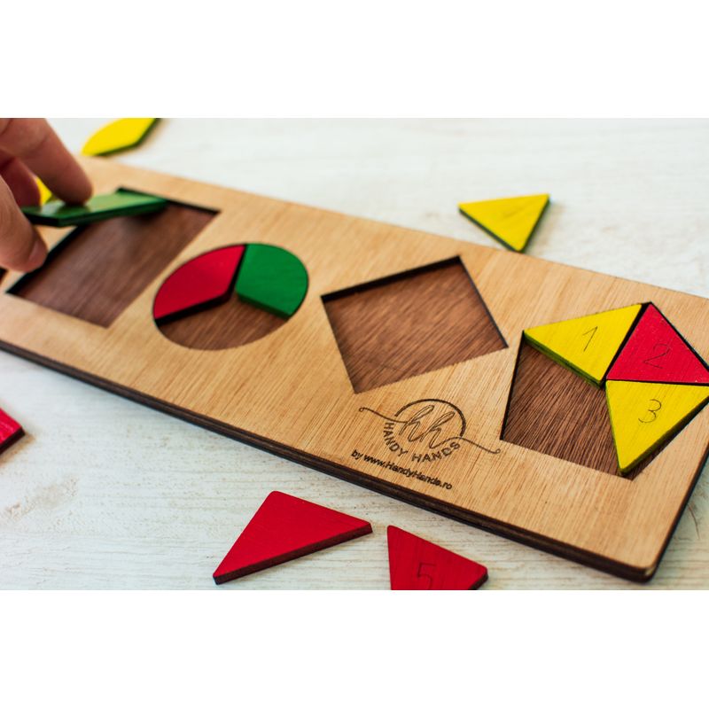 Jucarii, Copii si Bebe - Jucarii si jocuri - Jucarii & jocuri educative - Jocuri si jucarii educative - Puzzle din lemn Personalizabil HandyHands - Forme Geometrice catel si pisica - 30 L x 9 H (cm) - Infinity.ro
