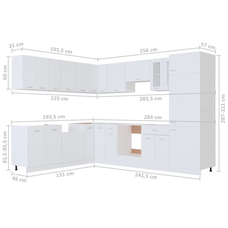 Casa si Gradina - Mobilier - Comode si corpuri - Corpuri bucatarie - Set dulapuri de bucatarie, 14 piese, alb, PAL - Infinity.ro