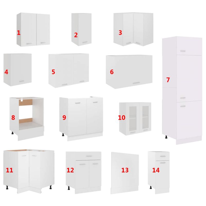 Casa si Gradina - Mobilier - Comode si corpuri - Corpuri bucatarie - Set dulapuri de bucatarie, 14 piese, alb, PAL - Infinity.ro