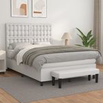 Casa si Gradina - Mobilier - Paturi si accesorii - Paturi - Pat box spring cu saltea, alb, 140x190 cm, piele ecologica - Infinity.ro