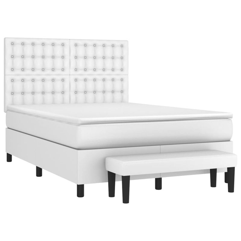 Casa si Gradina - Mobilier - Paturi si accesorii - Paturi - Pat box spring cu saltea, alb, 140x190 cm, piele ecologica - Infinity.ro