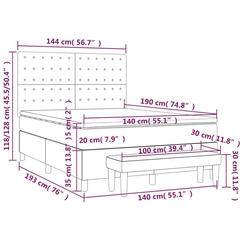 Casa si Gradina - Mobilier - Paturi si accesorii - Paturi - Pat box spring cu saltea, alb, 140x190 cm, piele ecologica - Infinity.ro