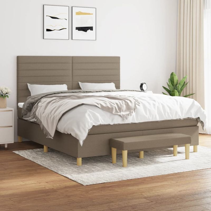 Casa si Gradina - Mobilier - Paturi si accesorii - Paturi - Pat continental cu saltea, gri taupe, 180x200 cm, textil - Infinity.ro